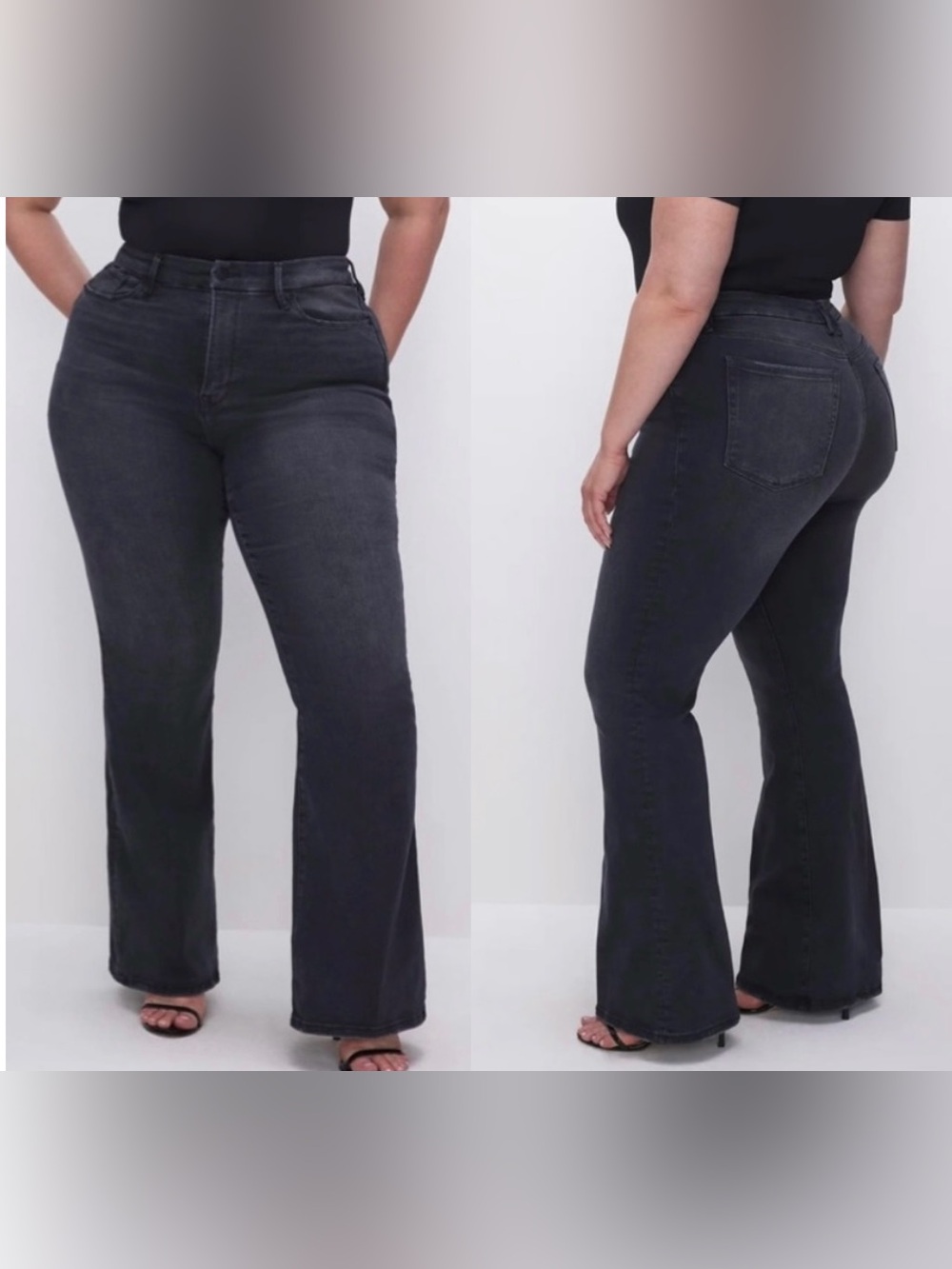 Good American Always Fits Good Legs Flare Jeans Plus Size 28-32 Faded Black NEW